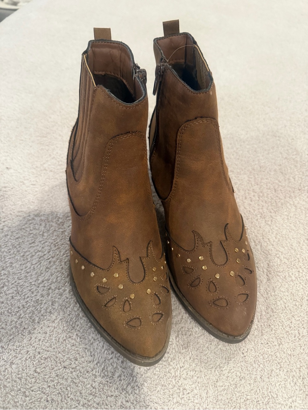 Sugar Brown Suede Western Ankle Booties with Stud Details